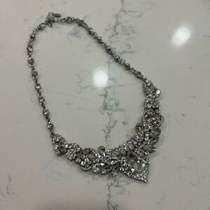 Silver Jeweled Boutique Statement Necklace with Earrings